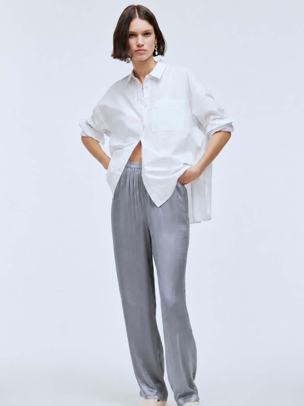 NWT Madewell Size Medium Satin Straight-Leg Full-Length Pants in Dusk Grey